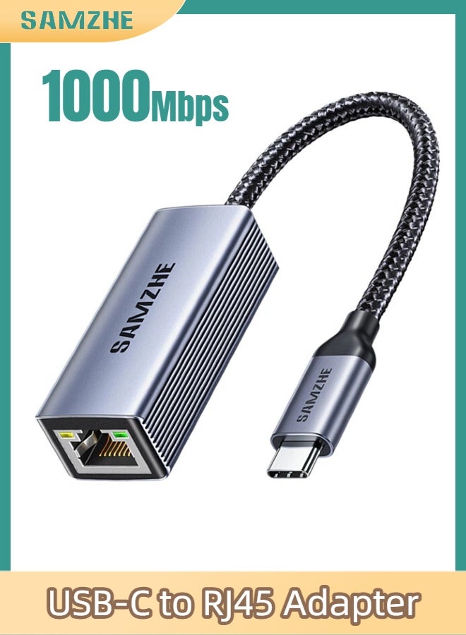 SAMZHE محول USB-C إلى إيثرنت من النوع C RJ45 جيجابت، شبكة سلكية مضفرة بسرعة 1 جيجابت في الثانية، متوافق مع أجهزة MacBook/Surface/iPad Pro/Switch/PS5 - Image 1